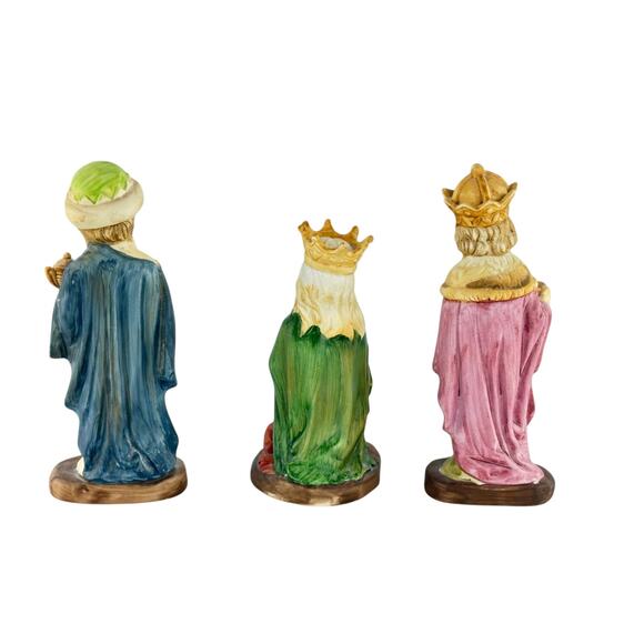 Vintage Creative Art Flowers Hand Painted Three Wise Men Nativity Figurines - Picture 16 of 16